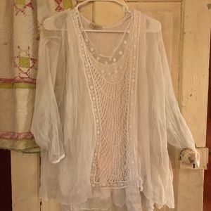 2x white gauze lace top